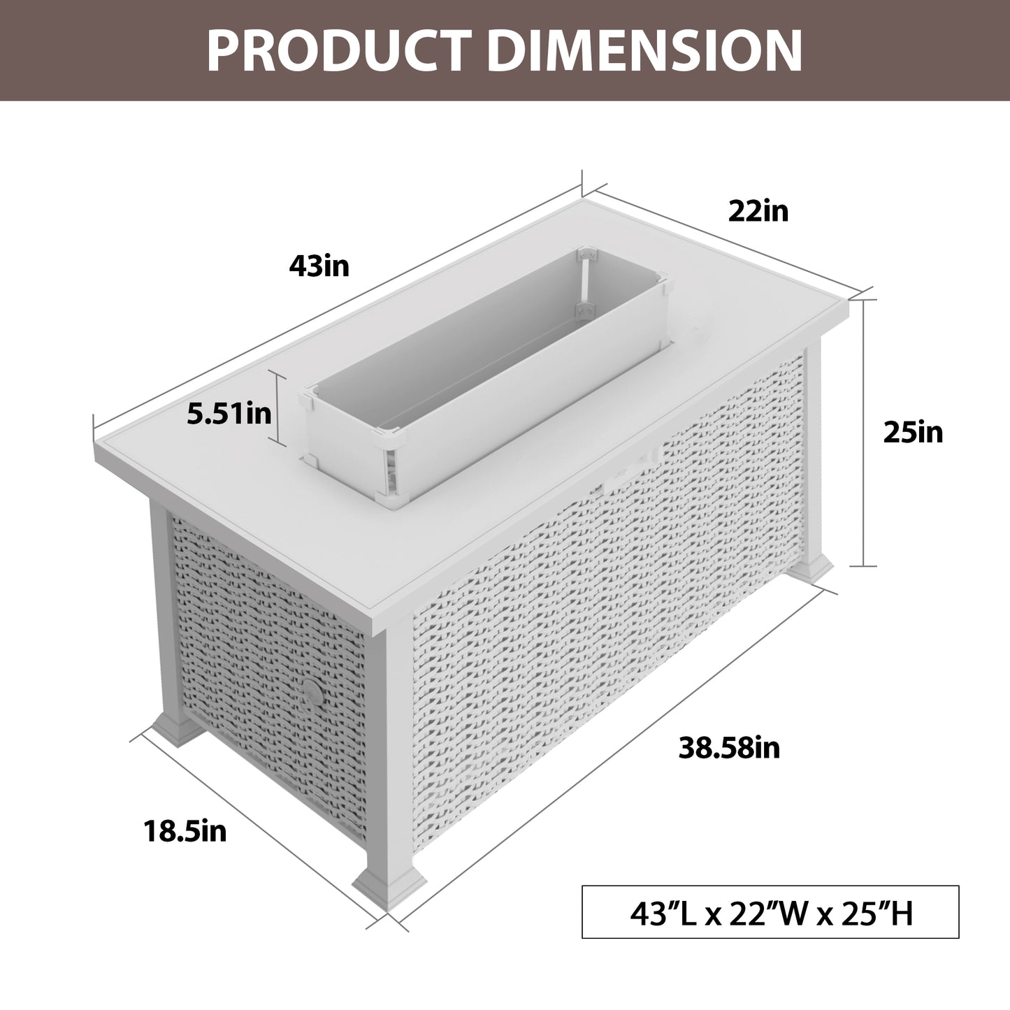 UPHA 43" Propane Fire Table,50,000 BTU Firepit